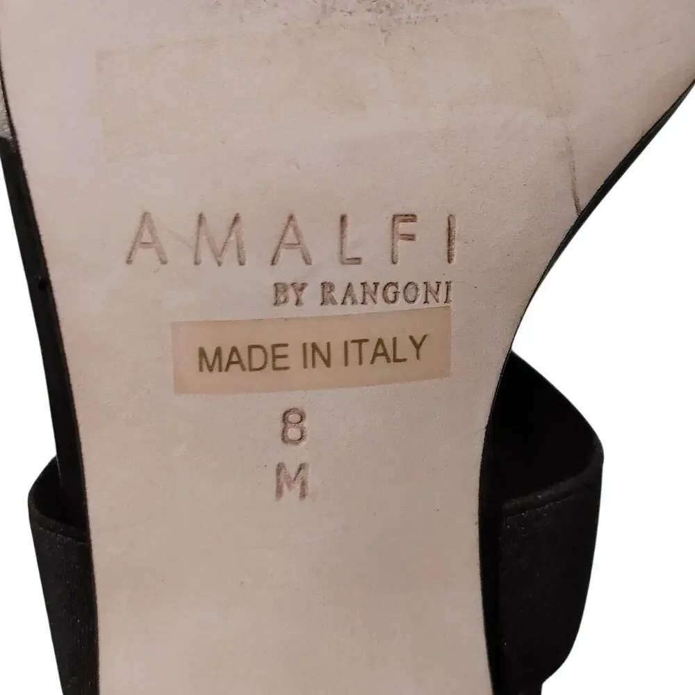 Amalfi by Rangoni Open Toe Strappy Sandals Block Heel Black Cream Tan Womens 8M